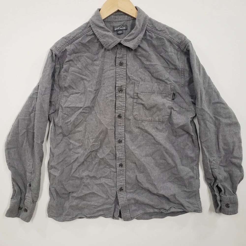 Eddie Bauer Mens Gray Long Sleeve Button‎ Up Shirt XL Flannel Casual Outdoorsy